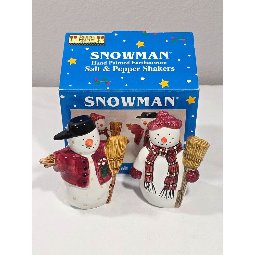 Debbie Mumm Snowman Salt & Pepper Shakers Hand-Painted Ceramic Snowmen NEW